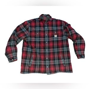 Carhartt Men XL Hubbard Sherpa Fleece Lined Red Plaid Flannel Shirt Jacket